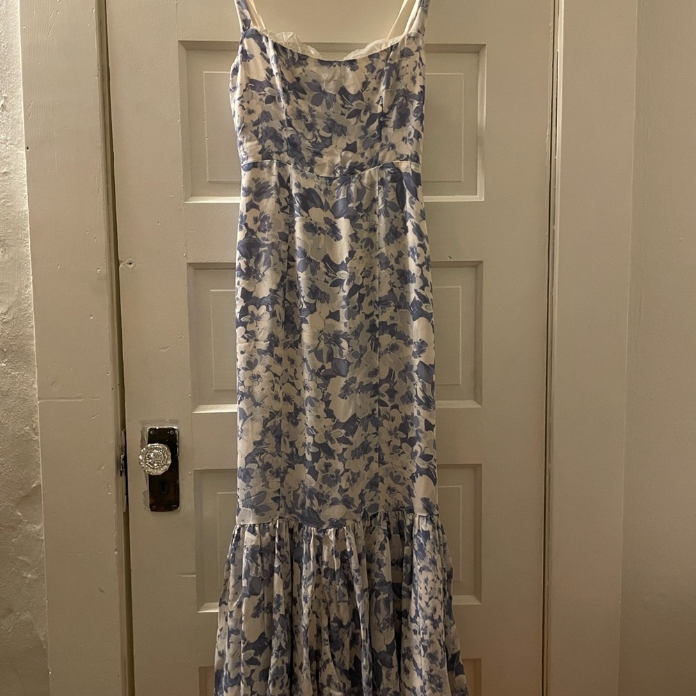 Reformation Iris Blue and White Floral Maxi Dress